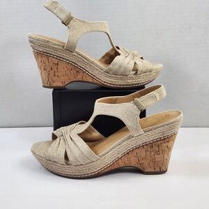 Naturalizer Linore Womens Beige Linen Espadrille Strappy Wedge Sandals Size 8